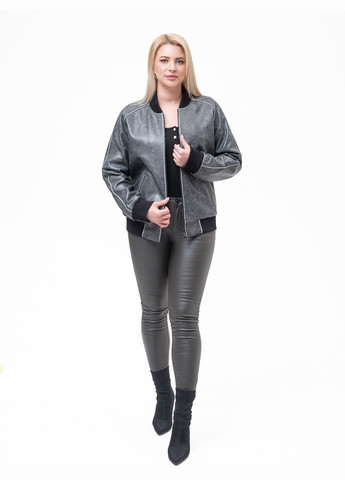 Серая демисезонная женская кожаная куртка весна Fabio Monti