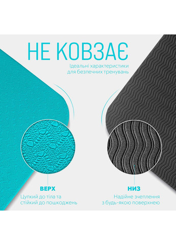 Килимок для йоги та фітнесу EasyFit TPE+TC 6 мм двошаровий м'ятний-чорний No Brand (362497506)