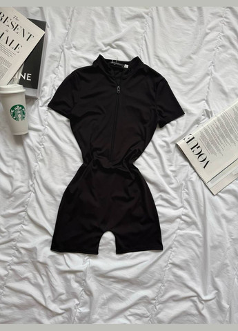 Женский комбинезон FINO Mode комбинезон-шорты чёрный спортивный, повседневный, кэжуал, вечерний дайвинг