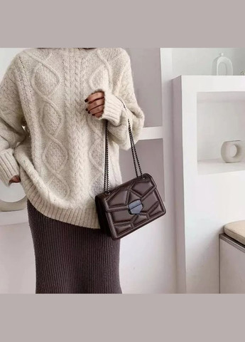 Женская классическая сумка 631 кросс-боди на толстой цепочке с заклепками на три отдела темно коричневая No Brand (313802857)