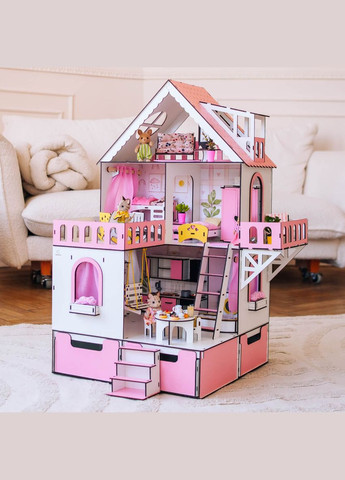 Кукольный домик Мини коттедж с органайзером с мебелью гостинная розовый (kdl001op) NestWood (311300752)