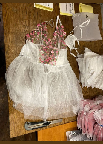 Пеньюар Лето фатиновый полупрозрачный с нежной вышивкой стринги в комплекте No Brand Пеньюар Літо з вишивкою білий (347317390)