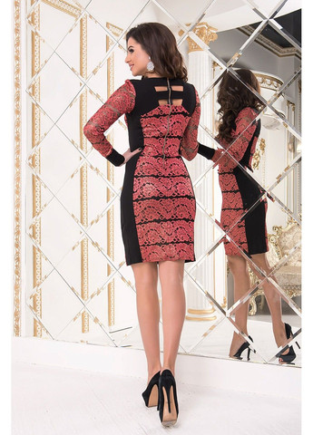 Червона коктейльна сукня гіпюр рукав 7262 червона Tanita-Romario