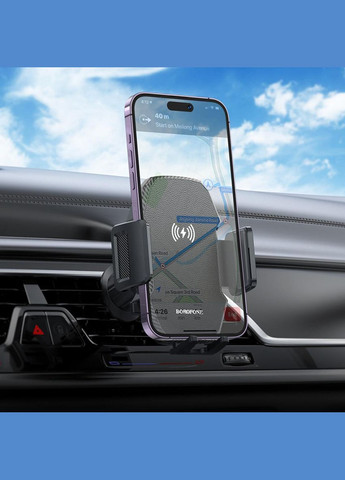 Держатель для мобильного с БЗП BH213 Adelante Wireless Fast Charging Car Holder(Air Outlet) Black Borofone (304253554)