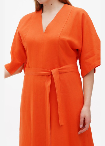 Помаранчева лляна довга сукня бохо з трикутним вирізом та рукавом кімоно під пояс ронда., р., код 0311/52/1788 ГАЛЕРЕЯ ЛЬОНУ