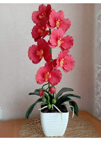 Штучна орхідея в вазоні на дві гілочки, ручна робота No Brand (301086803)