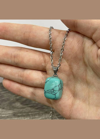 Кулон-талісман з натуральним каменем Бірюза у формі "міні блок" на шнурку у подарунковій коробочці Овен (331291868)