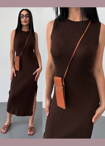 Коричневое праздничный, кэжуал, вечернее стильное базовое платье меди Vakko однотонное