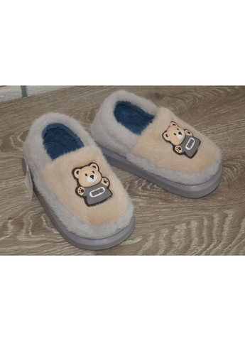 Серые тапочки детские меховые с задником чуни серые No Brand