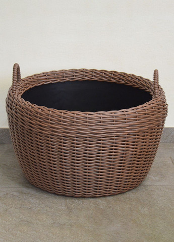 Корзина для дров плетеная (дровница) из искусственного ротанга ручной работы. Цвет Молочный шоколад. 60 литров Handmade (327878846)