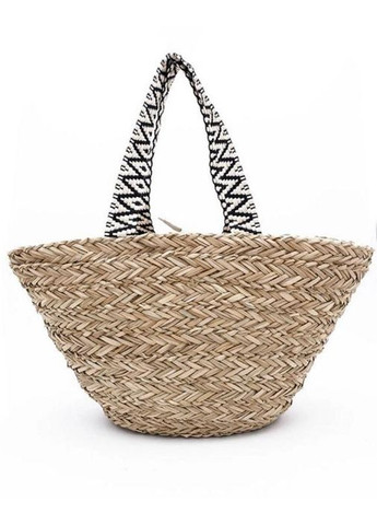 Сумка пляжная плетеная корзина с кружевными ручками и вышивкой TsLove Бежевая с черным Kamoa (305574268)