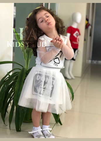 Кремовый демисезонный футболка с длинным рукавом + юбка 1042 HA