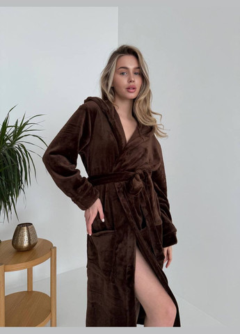 Женский теплый халат на запах длинный с капюшоном No Brand (316450754)