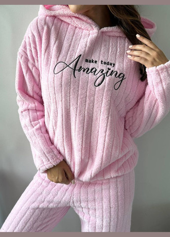 Рожева зимня піжама з капюшоном кофта + брюки Eliz