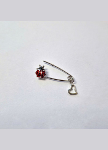 Серебряная Брошка булавка шпилька Божья Коровка с подвеской Сердце Серебро 925 пробы Родированное бр2ец/045 No Brand (306741687)