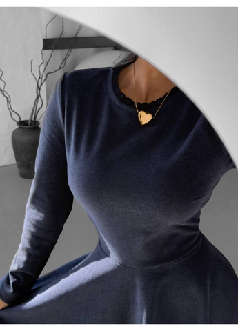 Темно-синя святковий елегантне плаття з довгим рукавом та пишною спідницею ✨ заміри в описі силуетна Vione однотонна