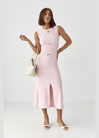 Рожева повсякденний сукня у рубчик з декоративними прикрасами - рожевий колір Lurex