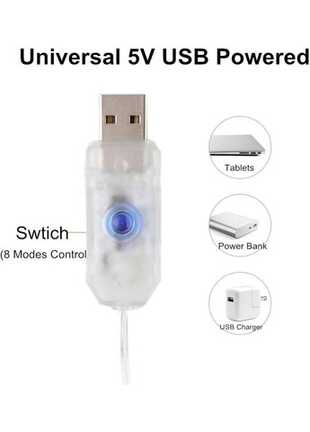 LED гірлянда штора 3x2 м, 200 LED тепле біле світло, USB, пульт, 8 режимів China (356460143)