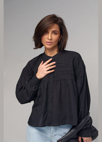 Чорна демісезонна бавовняна блузка на ґудзиках розширеного фасону - чорний Lurex