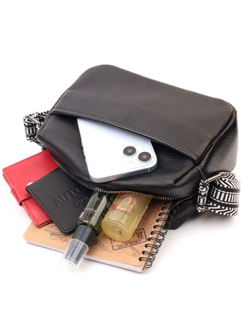 Кросбоди на одно отделение в классическом цвете из натуральной кожи черная 22606 Vintage (329195637)