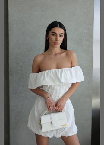 Молочна легка сукня міні молочного кольору 32937 а-силует No Brand однотонна