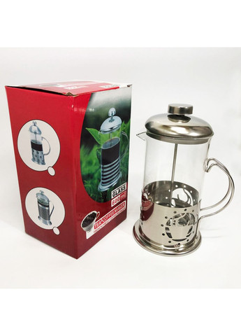 Френч-прес заварник металевий корпус UN-1152 600 мл, Скляний чайник для заварювання чаю Unique (365813056)