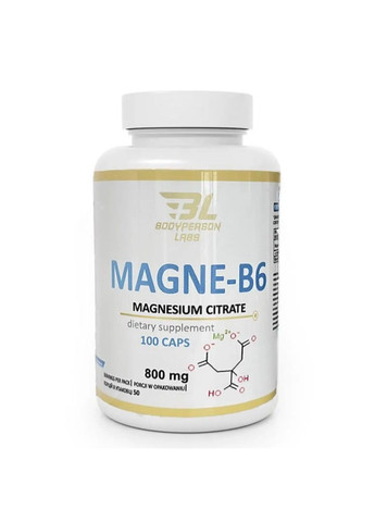 Магній Цитрат з Вітаміном Б-6 Magne B6 800мг - 100 капсул Bodyperson Labs (280928196)