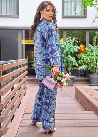 Изысканный легкий летний повседневный свободный костюм двойка с узором: рубашка + штаны Tik-Tak (340163909)