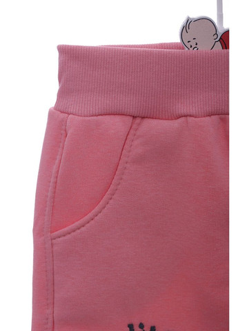 Розовые демисезонные свободные штаны на флисе для девочки с бабочкой пудровые 104 см (44362) BABYKROHA