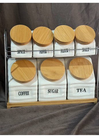 Набор банок для сыпучих продуктов HP-6731 на металлической подставке 300/700 мл 8 предметов Белый Yiwu (360648157)