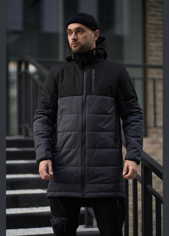 Темно-серая куртка демисезонная удлиненная зима/весна/осень до -15 плащевка с микрофиброй No Brand