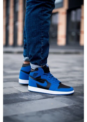 Черные летние кроссовки nike air jordan retro 1 high blue black найк аир джордан No Brand