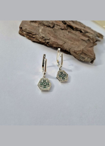 Срібні сережки Вишиванка із Зеленими каменями чорнене срібло 925 проби 82152з 5.33г No Brand (314878883)