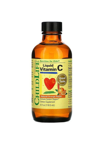 Рідкий вітамін C для дітей від 6 місяців зі смаком натурального апельсину 118,5 мл ChildLife (264648162)