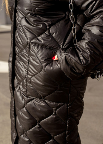 Черная зимняя зимняя длинная куртка куртка-пальто No Brand