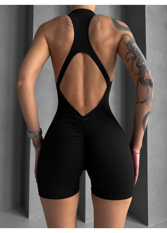 Женский спортивный комбинезон для фитнеса на молнии шортиками с открытой спинкой, Shadow Fit FITCRUSH чёрный