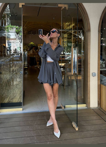 Жіночий костюм сорочка оверсайз + подвійні шорти Style Point (333655895)