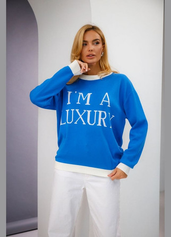 Синій демісезонний джемпер вільного крою зі спущеною лінією плеча (2440) Triko Bakh