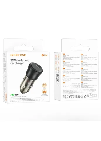 Автомобильное зарядное устройство single port PD20W car charger Transparent Black 001-6941991106934 Borofone BZ24 Clever (409826506)