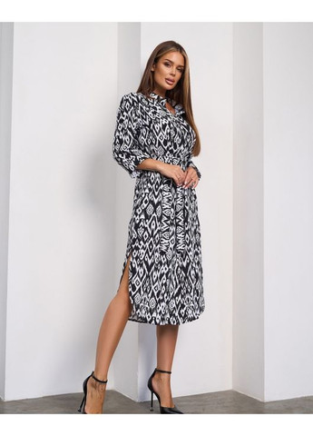 Чорно-білий повсякденний, кежуал сукня сорочка з орнаментом сукня-сорочка ISSA PLUS з орнаментом