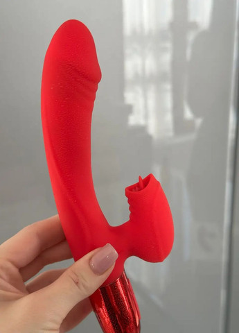 Двойной вибратор с имитацией язычка красный No Brand (316630614)