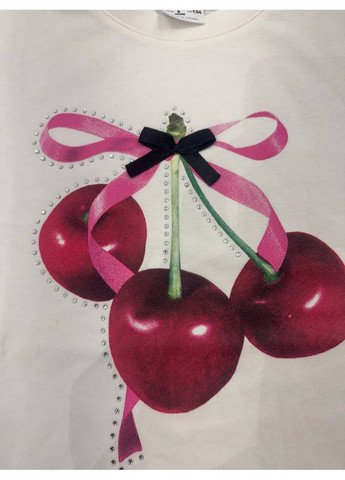 Молочная футболка для девочки с вишенками No Brand