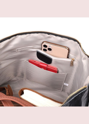 Дивовижна двокольорова сумка жіноча з натуральної шкіри чорний 22303 Vintage (329195312)