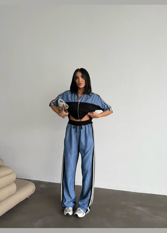 Жіночий костюм двійка укорочена кофта на блискавці та широкі штани MonCher (333932260)