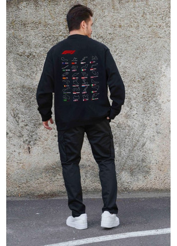 Черный утепленный оверсайз свитшот на флисе с принтом track black Without (362441439)