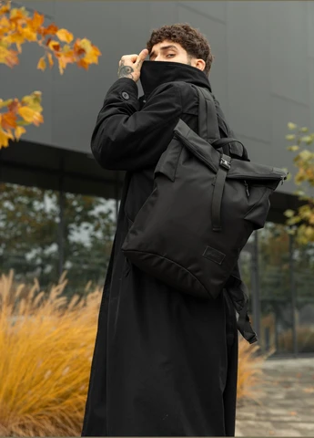 Мужской рюкзак ролл черный тканевый Sambag (322845204)