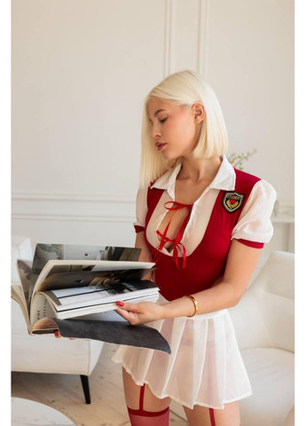 Еротичний костюм студентки червоно-білий з короткою спідницею / Сексуальний костюм учениці червоного кольору з білою сорочкою No Brand (366571729)