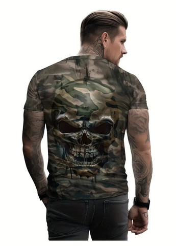 Комбинированная камуфляжная мужская футболка 3d печать воинственный череп термо дышащая xxl 56 No Brand