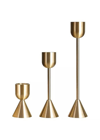 Набір підсвічників металевих 3ел золото святкові свічники (08-01K) Decoline (307923118)