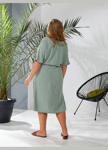 Оливковое повседневный, кэжуал женское платье с кулиской Style Point однотонное